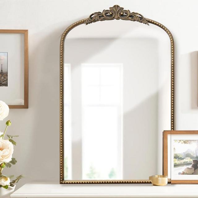 Micasso Antique French Vintage Arched Mirror, 31"x19" Decorative Ornate Gold Vintage Arch Wall Mirror for Bathroom, Living Room, Bedroom, Fireplace, Hallway