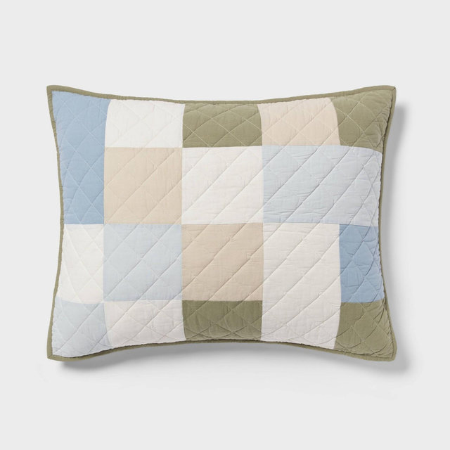 Standard Pieced Patchwork Quilt Sham Blue - Threshold™