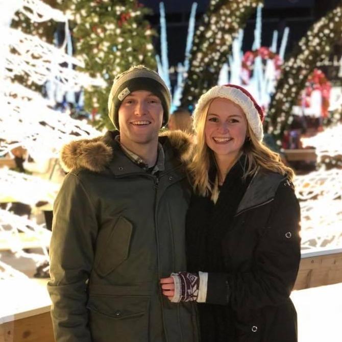 Enchant Christmas at Safeco Field, 2018. Ben and Audrey stopped to take a selfie while ice skating when someone asked if they wanted their picture taken. The result, a perfect picture.