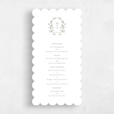White Scalloped Wedding Menu - Lenora