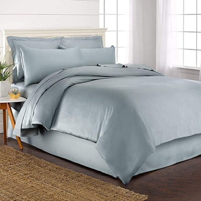 Pure Bamboo Queen Size Duvet Cover Set - 100% Organic Bamboo, Luxuriously Soft and Cooling - 3 Piece Set - 1 Queen Button Closure Duvet Cover with Ties, 2 Pillowcase Covers (Queen, Sterling Blue)