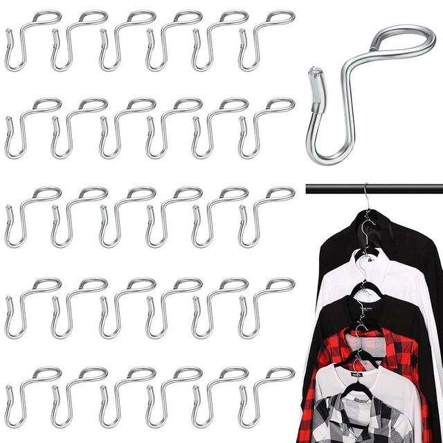 Sratte 50 Pieces Clothes Hanger Connector Hooks, Metal Clips Extender Hooks for Velvet Hangers Closet Space Saving(Silver,50 Pieces)