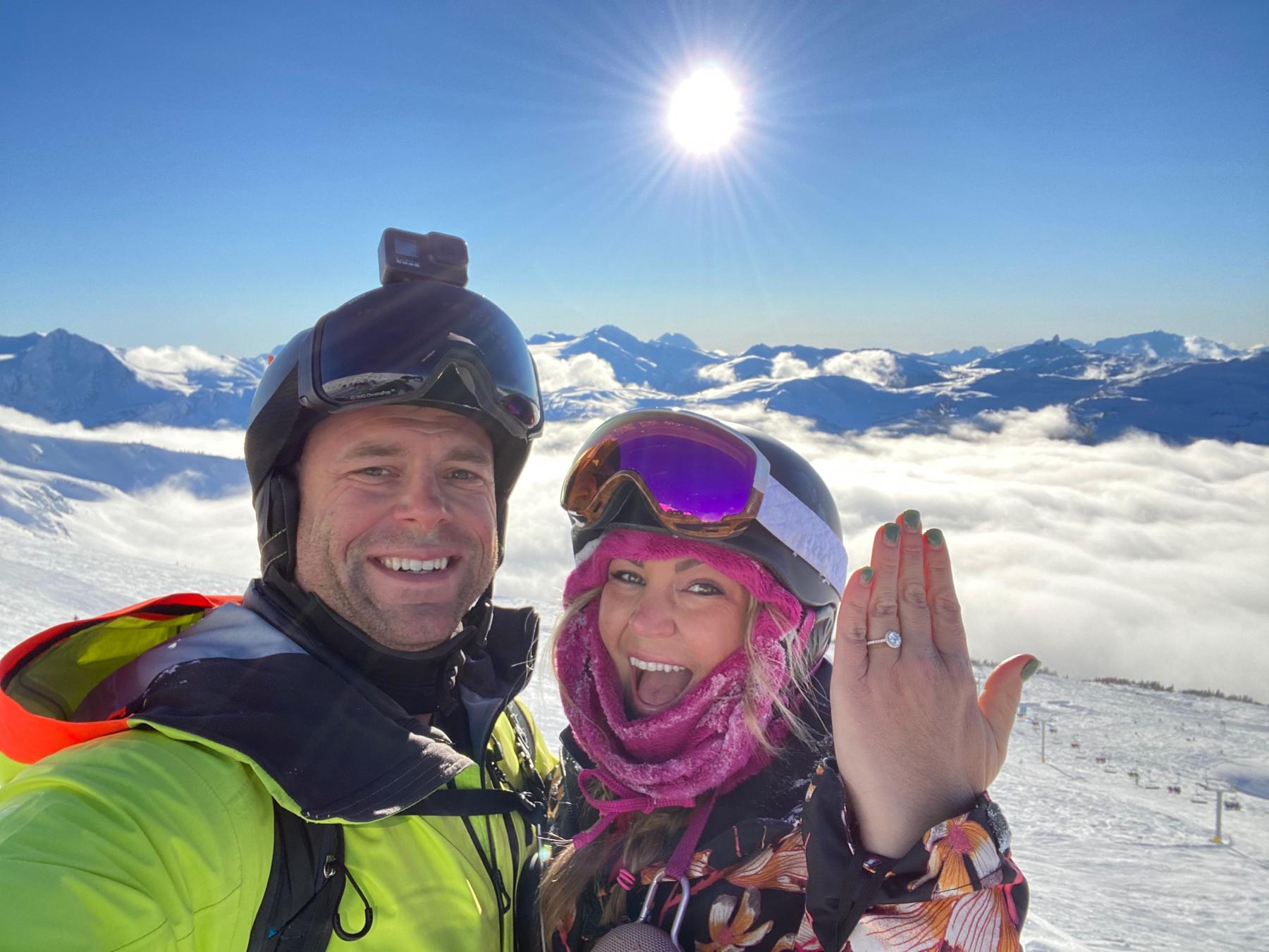 In that same spot…where Dean got down on one knee on December 17th,2021. We fell in love on this mountain doing what we both love & it will always hold a special place in our hearts ♥️