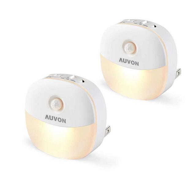 AUVON Plug-in LED Motion Sensor Night Light, Warm White LED Nightlight with Dusk to Dawn Sensor, Motion Sensor, Adjustable Brightness for Bedroom, Bathroom, Kitchen, Hallway, Stairs (2 Pack)
