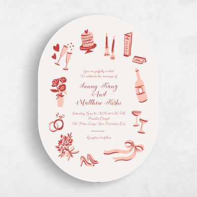 Red Oval Wedding Invitation - Remi Portrait