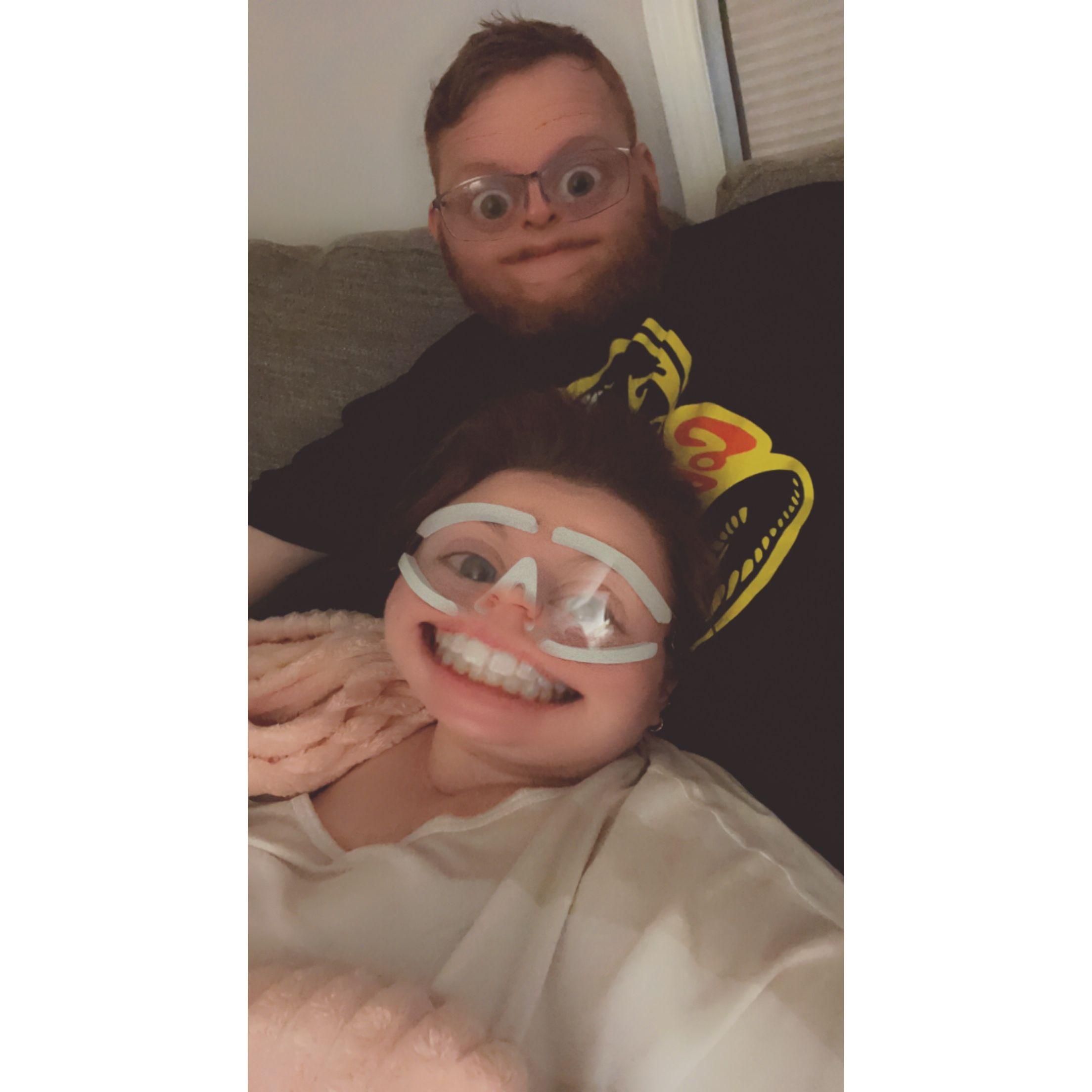 August 2022-Connor taking care of Shannon after LASIK eye surgery