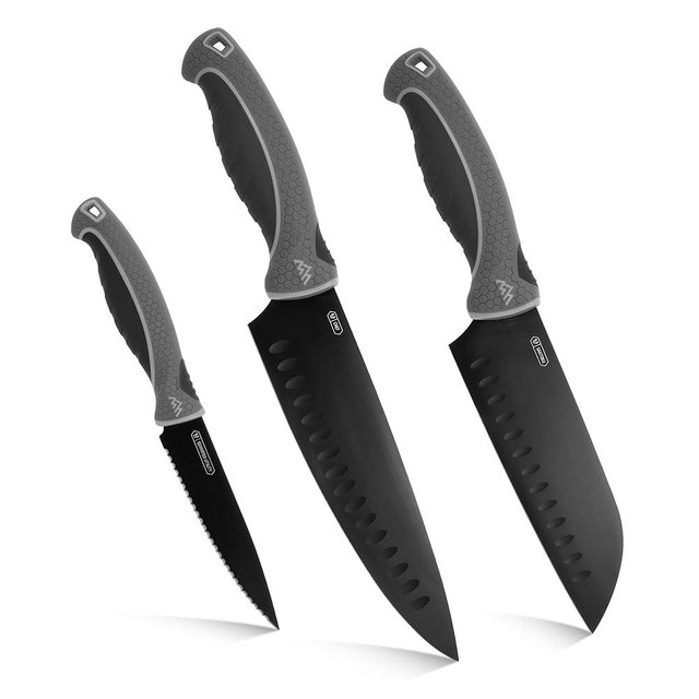OUTDOOR EDGE ErgoMax Chef Selection Knife Set - Includes Chef, Santoku & Kitchen Serrated Utility Knife, Great for Cooking, Meal Prep & Home Kitchens