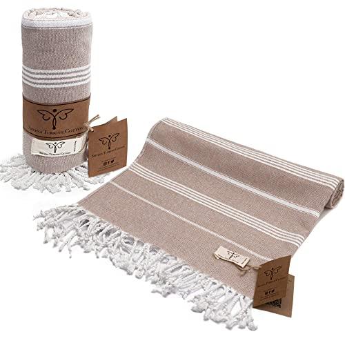 Smyrna Classical Series Original Turkish Beach Towel | 100% Cotton, Prewashed, 37 x 71 Inches | Peshtemal and Turkish Bath Towel for SPA, Beach, Pool, Gym and Bathroom (Beige)
