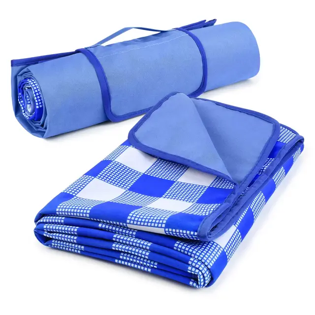 Tirrinia Outdoor Waterproof Blanket, 60"x 80" Picnic Blanket, Beach Summer Essentials Blanket, Portable Camping Waterproof Mat, Blue Plaid