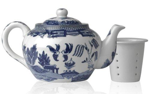 HIC Harold Import Co. 3726 6 Cup 32 oz Blue Willow Teapot, Fine White Porcelain, 32-Ounce