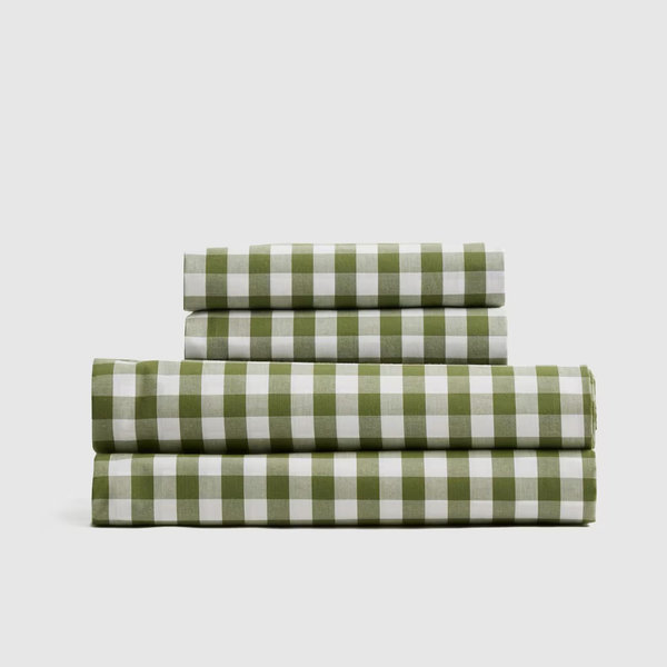 Queen Classic Organic Percale Gingham Fitted Sheet Set (No Flat Sheet)