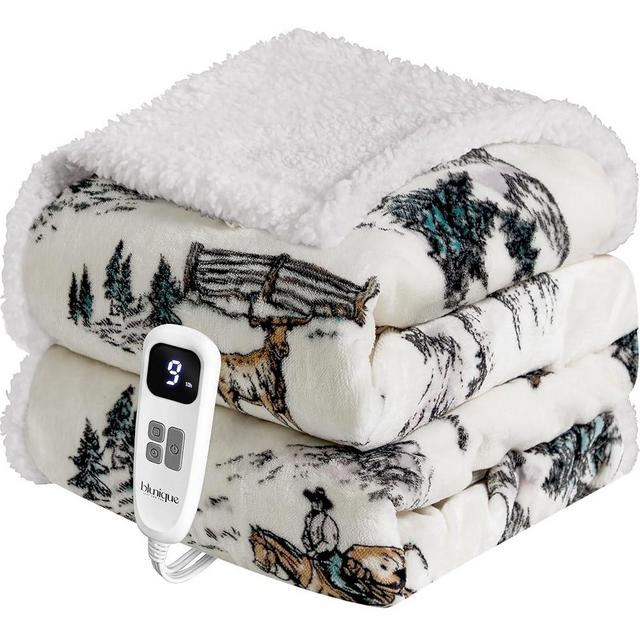 blunique Heated Blanket Throw Electric Blanket – Fast Heating Blanket with 10 Heat Settings & 10 Hours Auto Off, Cozy Soft Fleece Sherpa, Washable, Warm Gifts for Grandma