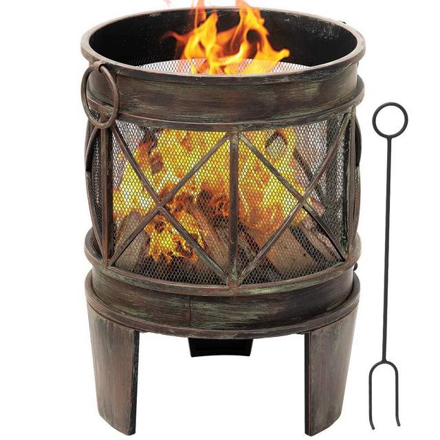 Amagabeli Fire Pit Outdoor Wood Burning Cast Iron Firepit Firebowl Fireplace Heater Log Charcoal Burner Extra Deep Large Round Camping Outside Patio Backyard Deck Heavy Duty Metal Grate Bronze BG372