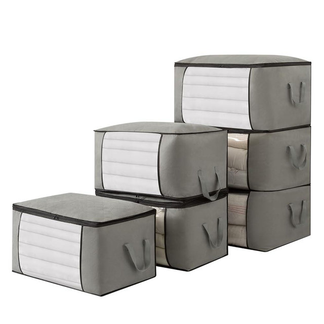 Fasolara Large Storage Bags,Clothes Storage Bins Foldable Closet Organizers Storage Containers with Durable Handles Thick Fabric for Blanket Comforter Clothing Bedding grey, 90L(4Pick)
