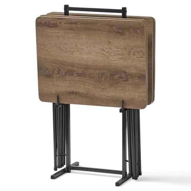 Mainstays 5-Piece Folding Tray Table Set with Stand, Rustic Gray