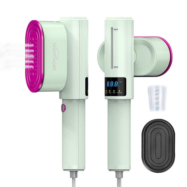 Portable Travel Steamer for Clothes, Fast Wrinkle Remover Garment Steamer for Home & Travel, 2-in-1 Iron & Steam with 90°Rotatable Head, Handheld Iron Steamer with LCD Temperature Display