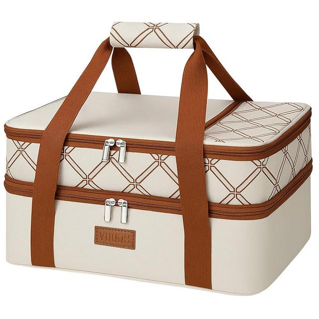 ​Vuudh Expandable Casserole Carrier Bag, Double Deckered Insulated Food Bag for 2 Dishes, Hot Cold Lasagna Holder Tote for Picnic, Potluck, Travel