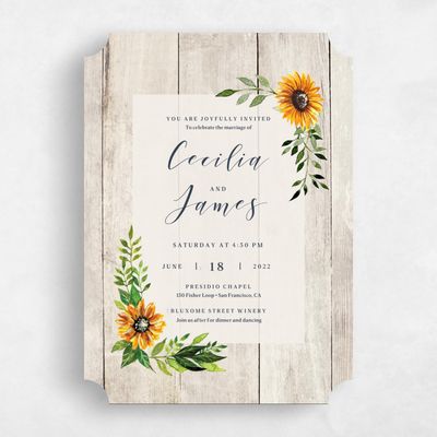 Beige Ticket Wedding Invitation - Sunnyridge Frame