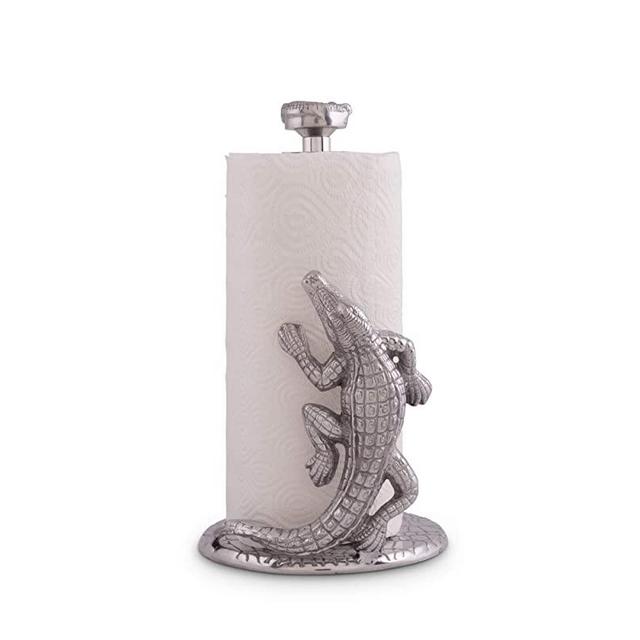 Arthur Court Designs Aluminum Alligator / Gator / Crocodile Paper Towel Holder Aluminum Metal Standing Tall on Countertop 12.5 inch Standing Tall