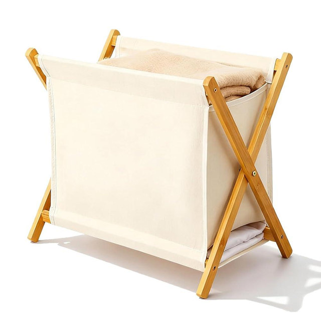 DUMDUM Simple, Eco-Friendly Foldable Laundry Hamper with X-Frame, Multi-Size for Dorm, Bedroom, RV(Beige, Small)