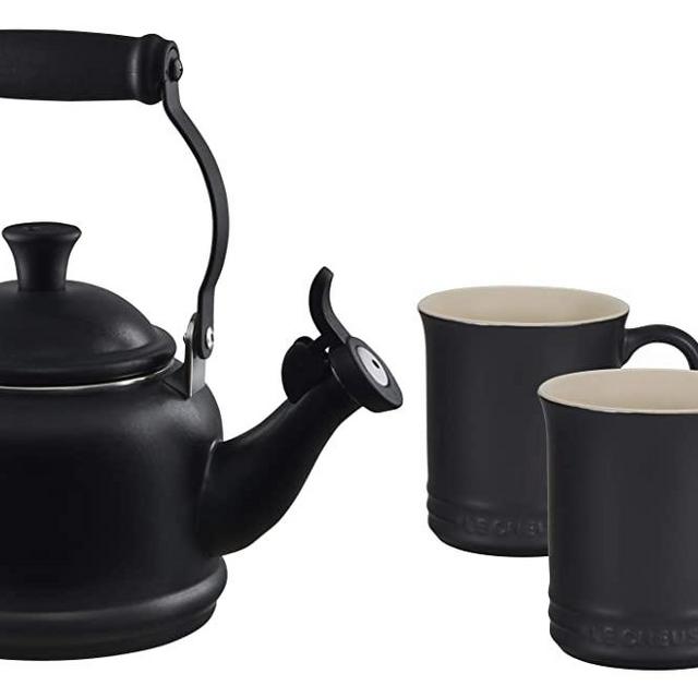 Le Creuset Enamel On Steel Demi Kettle & Stoneware Set of 2 Mugs, 1.25 qt. Kettle & (2) 14 oz. Mugs, Licorice,QS9403-20,3
