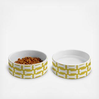 Chartreuse Dog Bones Pet Bowl, Set of 2