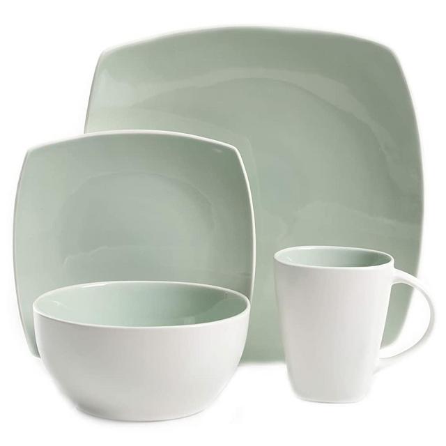 Gibson Elite Soho Lounge Bright Square Dinnerware Set, Service for Four (16pcs), Green