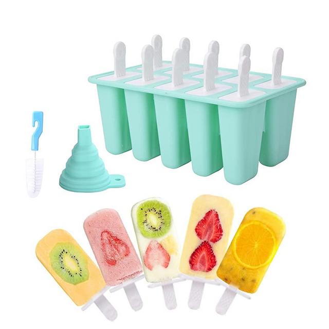 YSBER Popsicle Molds -10 Pieces Easy Release Silicone Ice Pop Molds - Reusable BPA Free Silicone Molds Popsicle Maker With Silicone Funnel & Cleaning Brush.