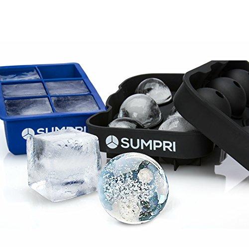 SUMPRI Sphere Ice Mold & Big Ice Cube Trays Novelty-Silicone Ice Ball Maker With Lid For Infused Ice Or Whiskey Glasses [2 Pack] Large Round Spheres Reusable & BPA Free (Blue)