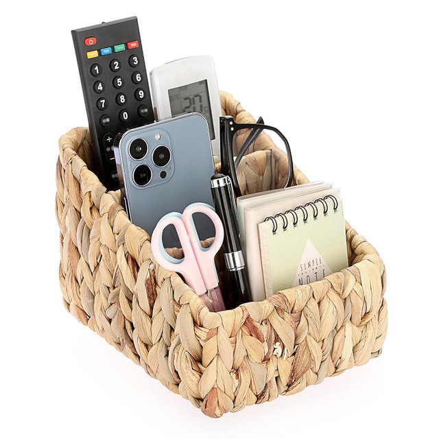 Sumnacon Water Hyacinth Remote Control Holder, Rustic Remote Control Holder Caddy with 3 Compartments,Decorative Remote Control Storage Organizer Caddies for Table, Bedroom,Living Room