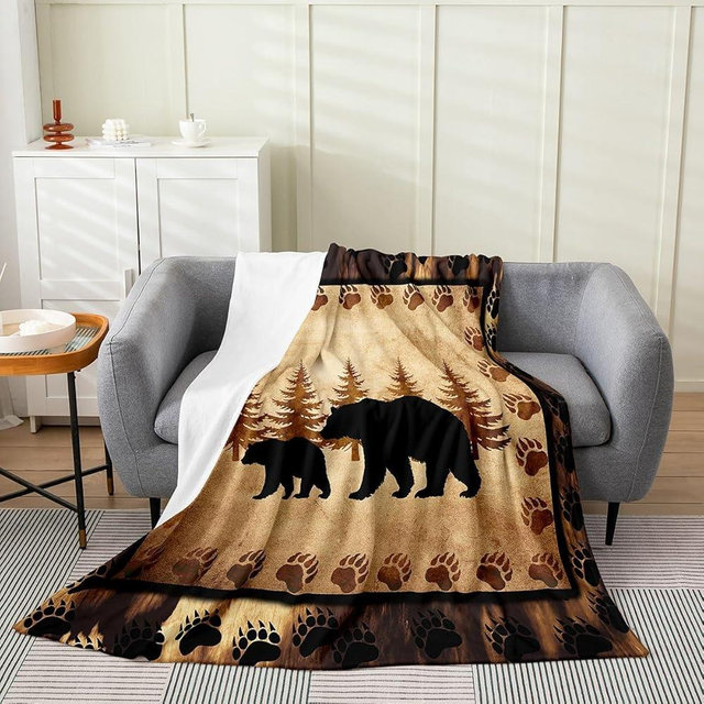 Feelyou Bear Flannel Fleece Throw Blanket, Wild Animal All Season Bed Blanket Nature Wildlife Bear Fuzzy Blanket for Bed Sofa Couch, Rustic Cabin Country Bedroom Decor Plush Blanket Twin 60"x80"