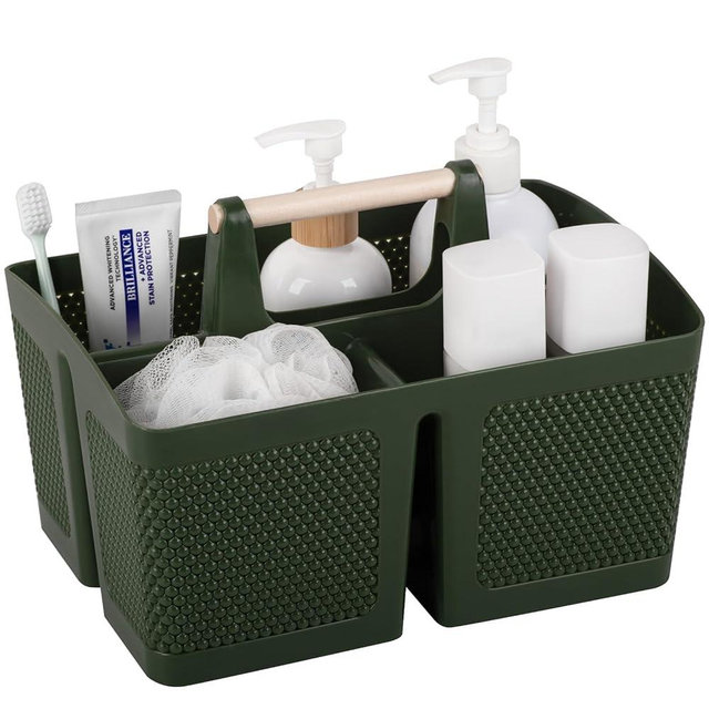 rejomiik Portable Shower Caddy Basket Plastic Cleaning Caddy Organizer Storage Tote with Handle for Bathroom, College, Dorm Room Essentials, Dark Green