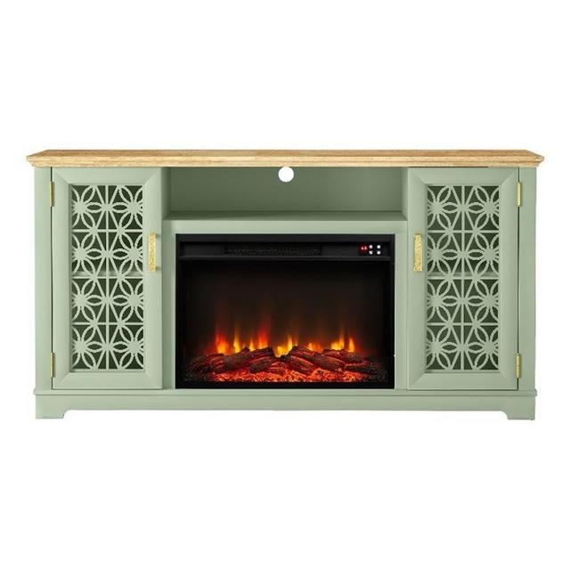 LIVILAND Farmhouse TV Stand with Electric Fireplace for up to 65" TVs - Green