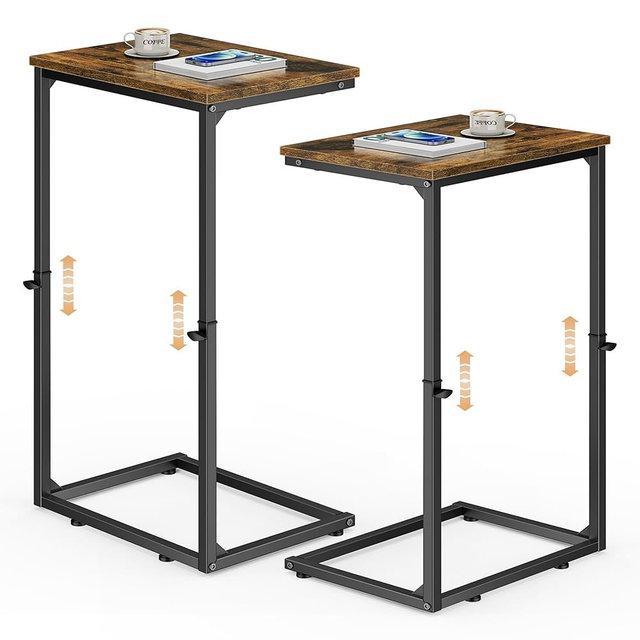 Vagusicc C Shaped End Tables Set of 2, 33.2'' Tall C Table Adjustable Height Side Table, Small Side Table for Small Spaces, Slide Under Couch Table for Sofa, Tv Tray for Living Room, Rustic Brown