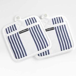 Cuisine Stripe Indigo Organic Cotton Pot Holders, Set of 2