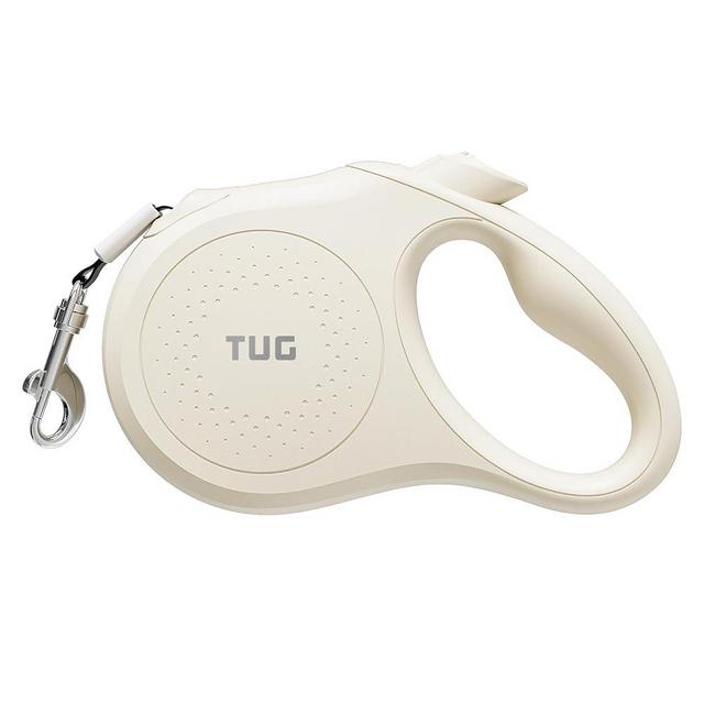 TUG Quest Retractable Dog Leash | 360° Tangle-Free Retraction | 16 ft Strong Nylon Tape (Large, Cream)