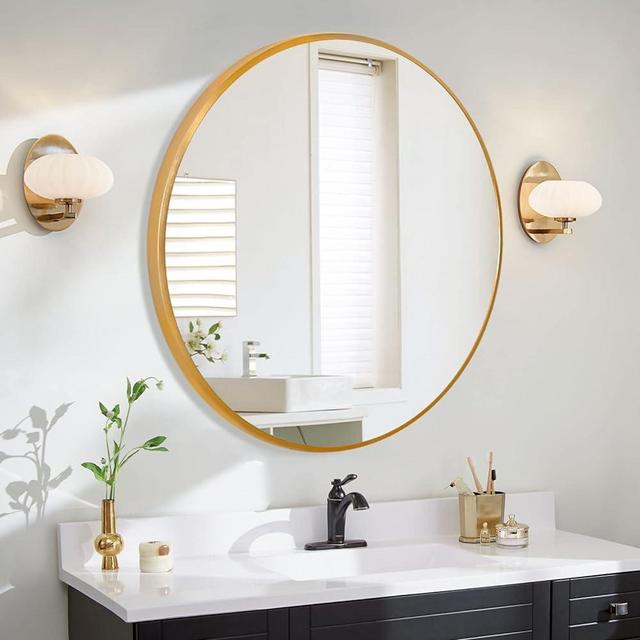 Rozycher 30 Inch Gold Round Mirror - Decorative Wall Art for Home