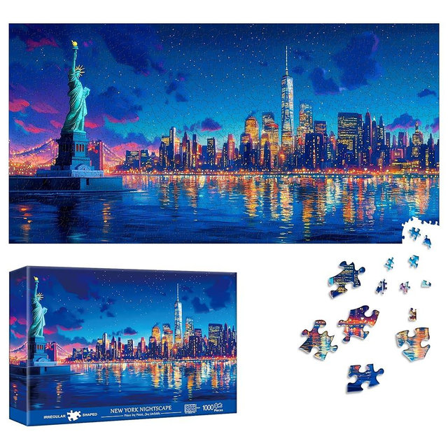 Reofrey Puzzles for Adults 1000 Pieces - New York Nightscape, Special Shape Jigsaw Puzzles, 250th Anniversary Challenging Impossible Puzzle, Fun Family Game & Home Decor Gift (16x31 Inch /41x80cm)