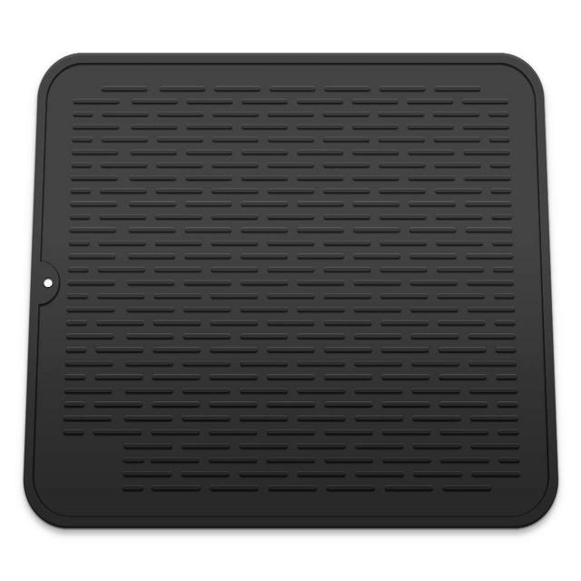Silicone Dish Drying Mat, Eco Friendly Drying Mat, Heat Resistant Kitchen Dish Draining Mat (X-Large 45cm40cm, Black)