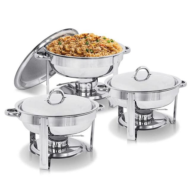 SUPER DEAL Upgraded 5 Qt Full Size Stainless Steel Chafing Dish Round Chafer Buffet Catering Warmer Set w/Food and Water Pan, Lid, Solid Stand and Fuel Holder