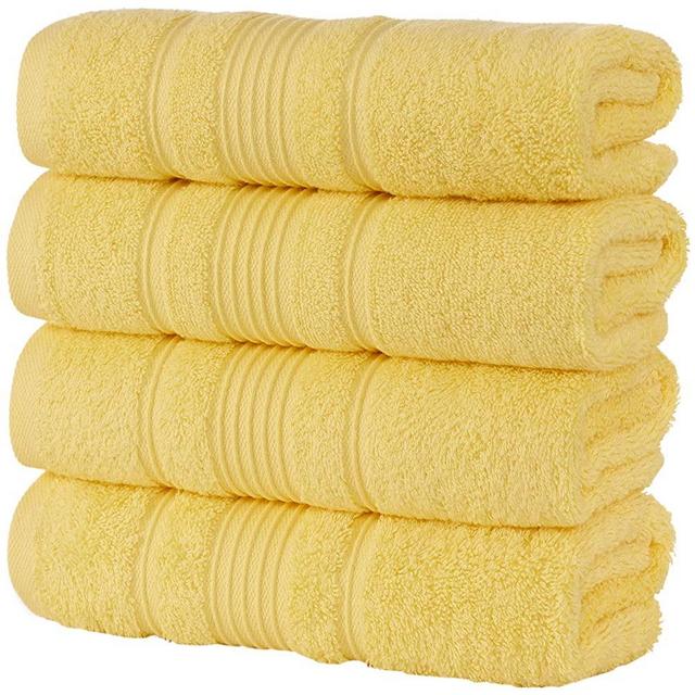Qute Home Hand Towels - 4 Pack, (16 x 30 inches) | 100% Turkish Cotton | Super Soft Highly Absorbent | Spa & Hotel Quality Towels (Yellow)
