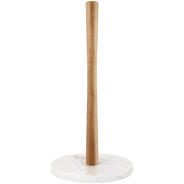 Buruis Wood Paper Towel Holder, Marble Base Modern Decorative Countertop Standing Rolls Holder for Kitchen, Toilet, Pantry and Bathroom (Marble Base White)