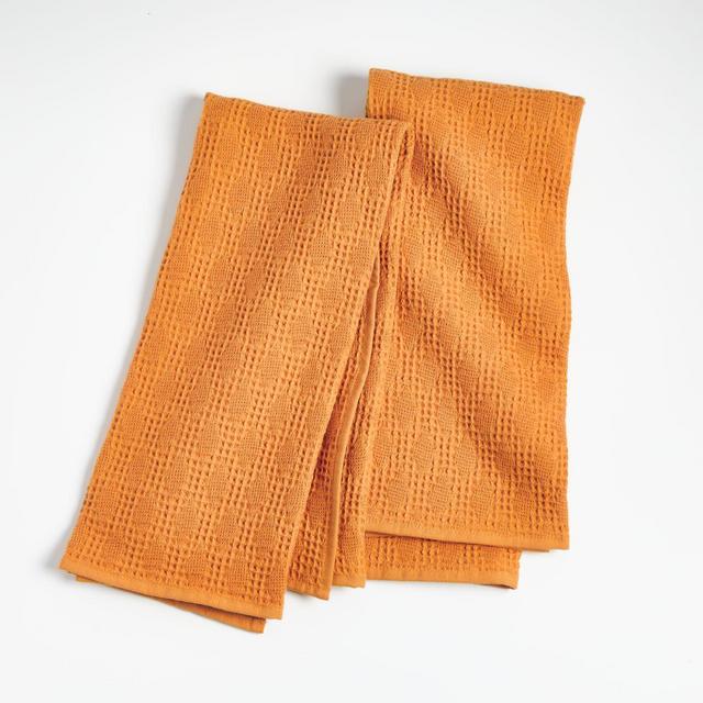 Diamond Pique Orange Dish Towels, Set of 2