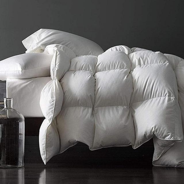 Royoliving Premium Silver Down Comforter King Size Solid White 100% Egyptian Cotton Cover Down Proof Winter Duvet Insert with Corner Tabs, 70 Oz