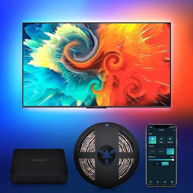 Magizard LED Immersion TV Backlights, FPGA Real-Time Digital Signal Color Matching, HD 2.0 Supports 4K/HDR10, Ambient Strip Lights for 40” to 50” TV PC, WiFi APP/Voice Control, Screen and Music Sync