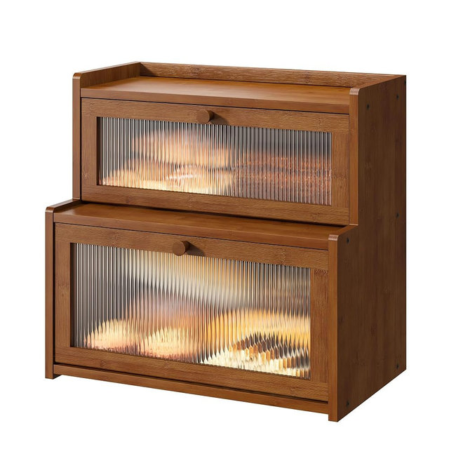 FILWH Bread Box for Kitchen Countertop Double Layer Large Corner Bread Box Capacity Bread Storage Bin Farmhouse Breadbox Container Organizer Cabinet Cupboard (Brown)