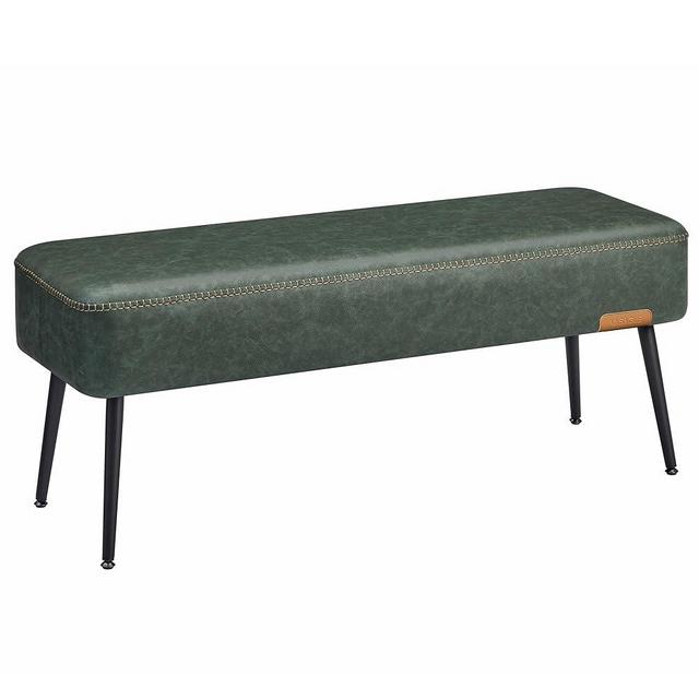 VASAGLE EKHO Collection - Bench for Entryway Bedroom, Synthetic Leather with Stitching, Ottoman Bench with Steel Legs, Living Room, Mid-Century Modern, Loads 660 lb, Forest Green ULOM076C01