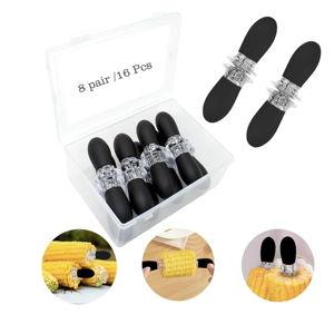 Stainless Steel Corn Holders - 16Pcs/8 Pairs Black Corn Cob Holders, Interlocking Design Skewers for Home Cooking BBQ Parties Camping