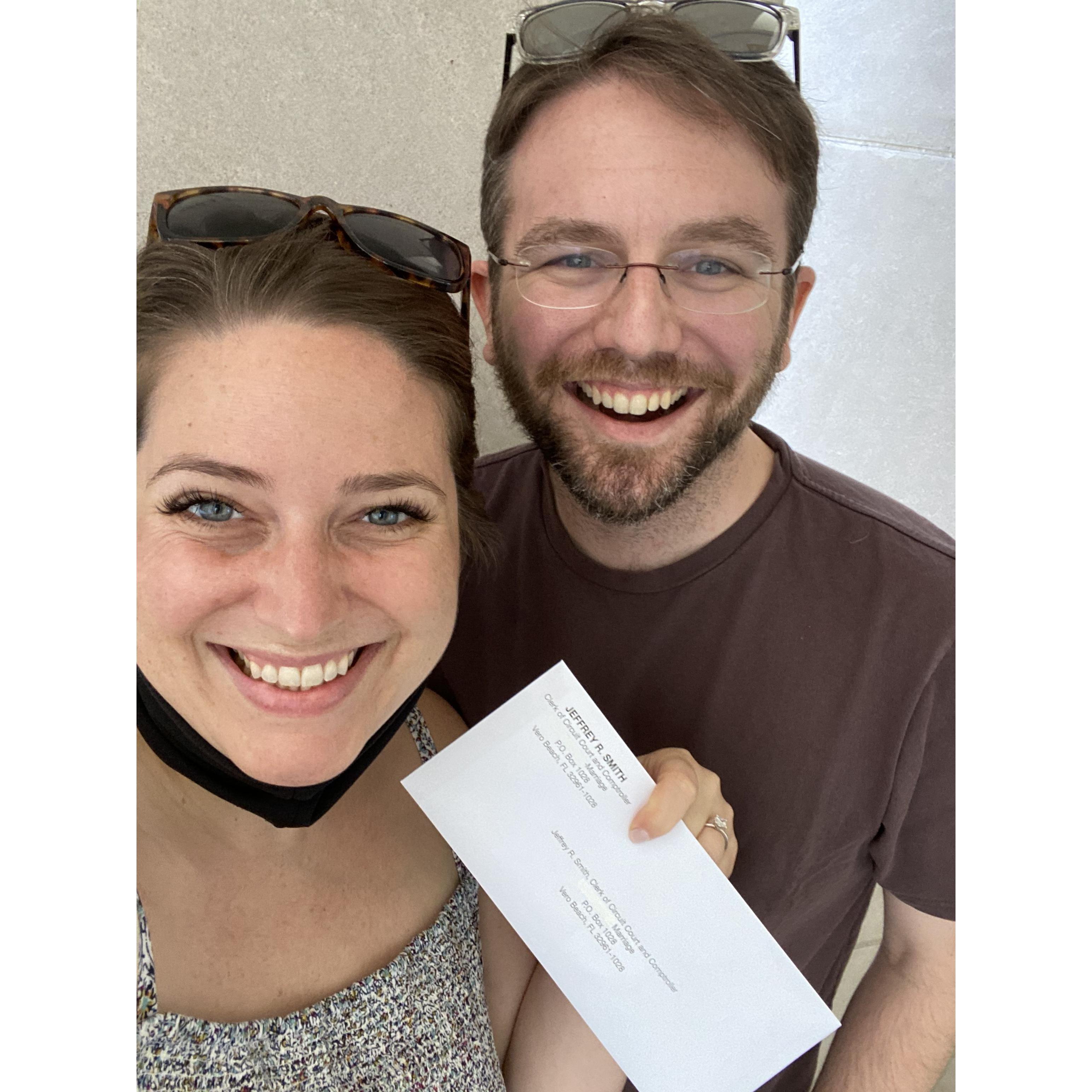Just after picking up our marriage license in May 2021