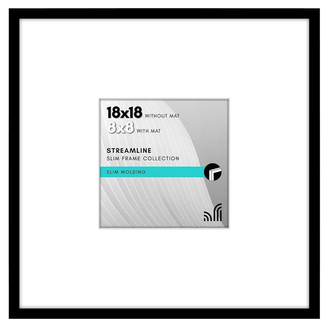 Americanflat 18x18 Picture Frame with Polished Plexiglass - Use as 8x8 Frame with Mat or Display 18x18 Photo Without Mat - Streamline Collection - Thin Border Square Frames for Wall - Black